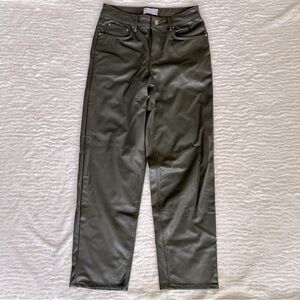 Loose fit Faux Leather Pants Khaki Green